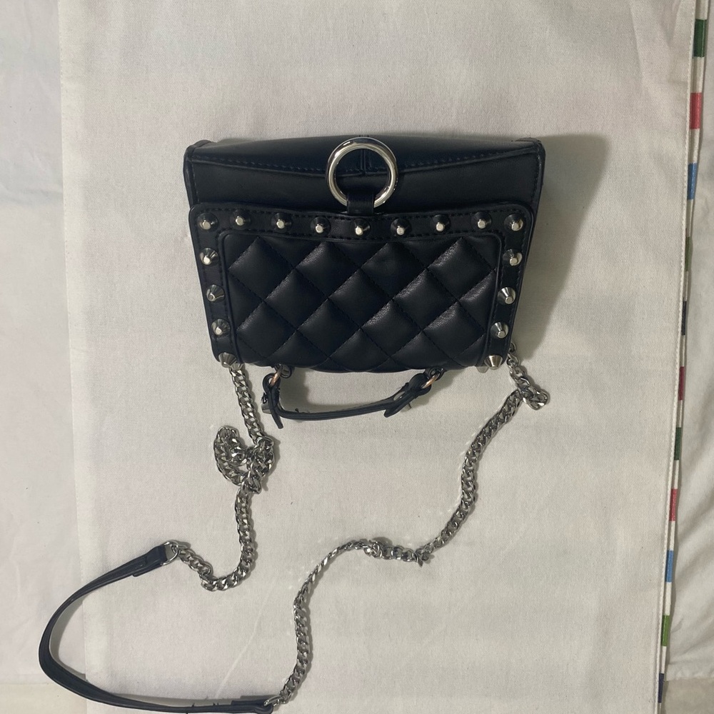 Zara Black Quilted Studded Crossbody Bag Chain Strap O Ring Mini Purse - Picture 2 of 10